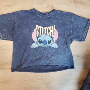 Navy Blue Stich Crop Top T-Shirt